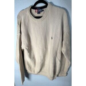 Vintage 90s Chaps Ralph Lauren Men XL Heavyweight Herringbone Knit Sweater Beige
